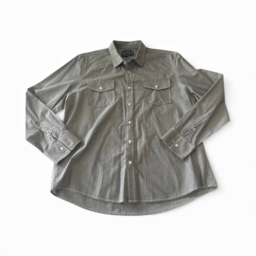 AMERICAN RAG Men's Western Snap Shirt Gray Striped Long Sleeve Casual Work - XL